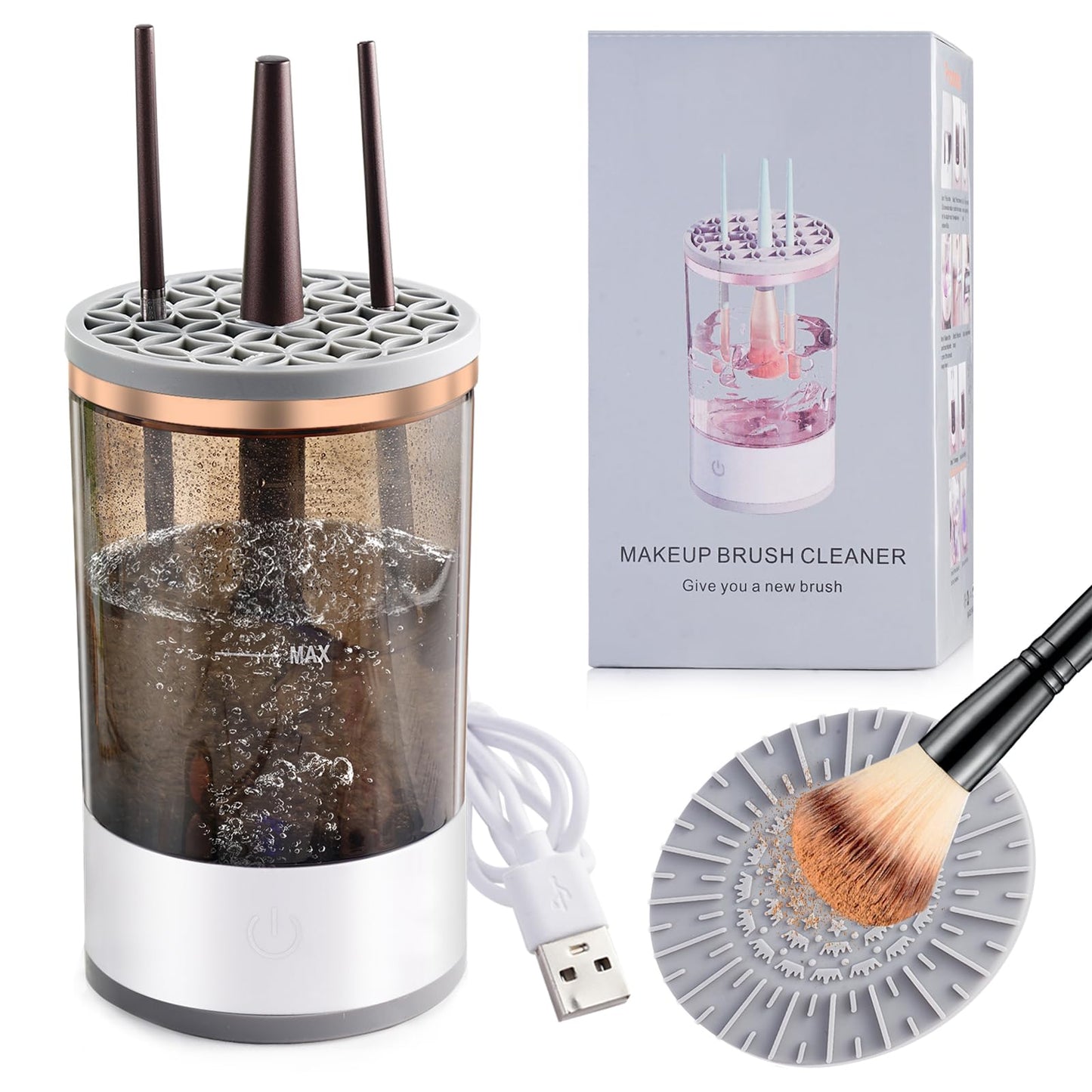 Electric Makeup Brush Cleaner Machine,Automatic Cosmetic Brush Cleaner with Brush Clean Mat Makeup Brush Tools for Beauty Makeup Brushes Set