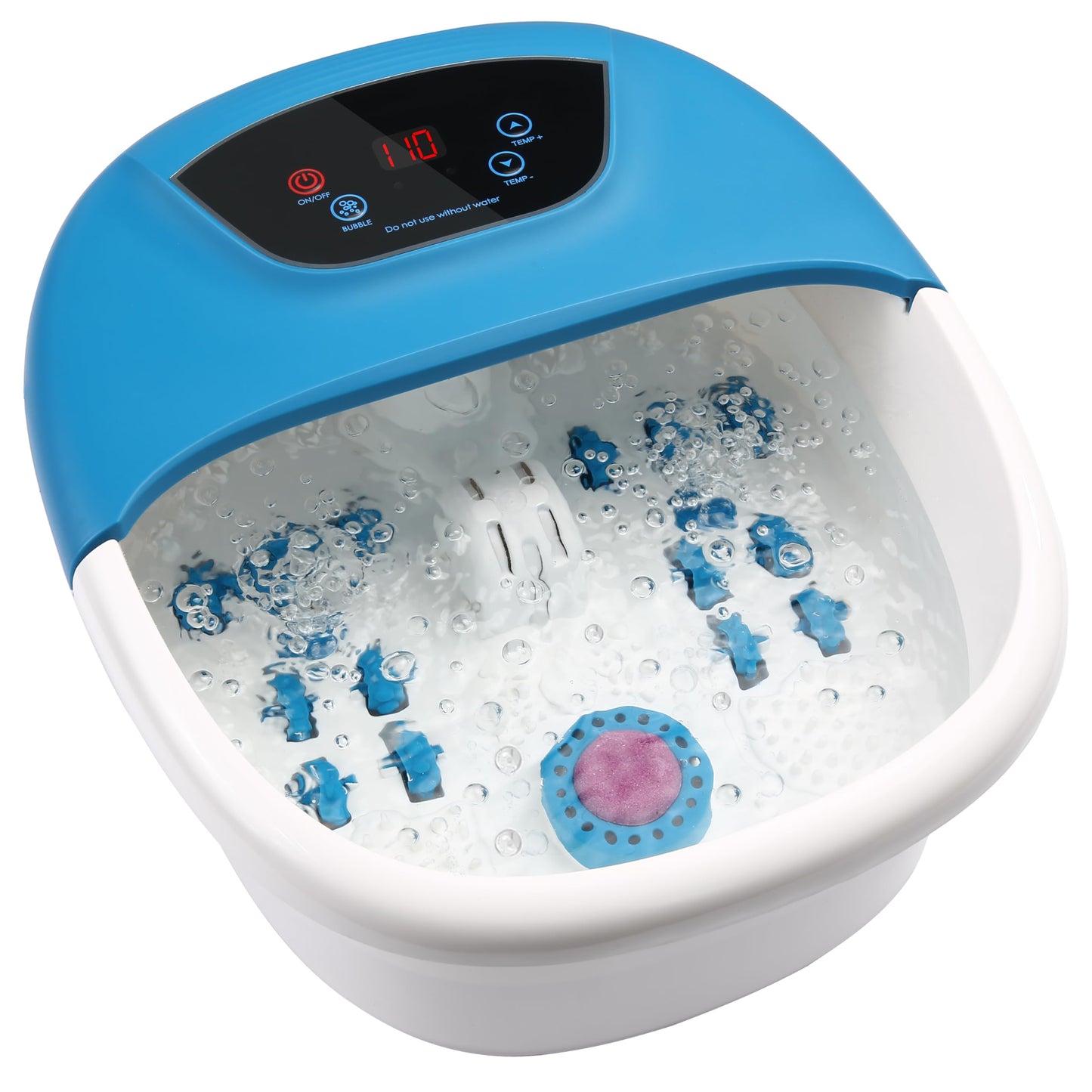 SPA4PIEDS Foot Spa Massager with Bubble Jets, Foot Bath with Customizable Heating Temperature, 14 Rollers and Removable Pumice Stone for Soothing Tired, Overworked Feet（Blue）