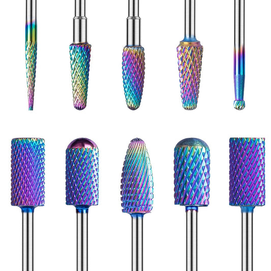 MelodySusie Nail Drill Bits Set, 10pcs Tungsten Carbide Nail Bits for Nail Drill E-file, 3/32 inch Bits Manicure Pedicure Remover Tools for Acrylic Gel Nails, Salon Home Nail Care Supplies, Colorful