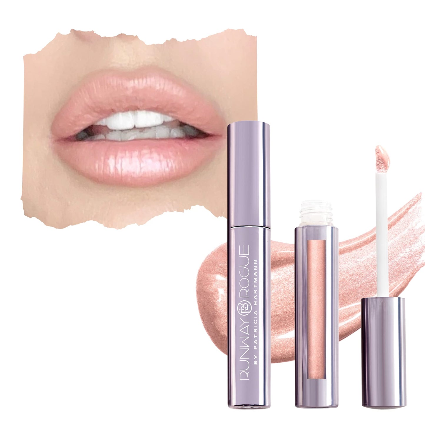 Runway Rogue LuxGloss Lip Gloss, High-Pigment Shimmer Pale-Nude Lip Gloss, ‘Photo Filter’