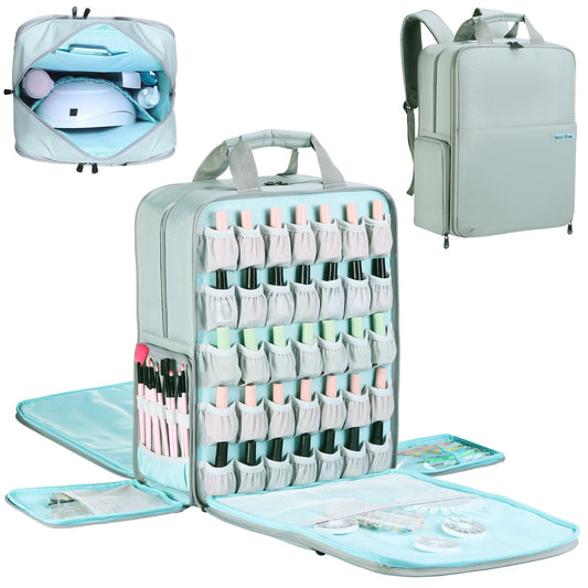 Bend River Nail Polish Organizer Backpack Holds 70 Bottles (15ml - 0.5 fl.oz), Travel Nail Polish Case with Large Storage - Fits a UV Nail Lamp and other Nail Painting Tools