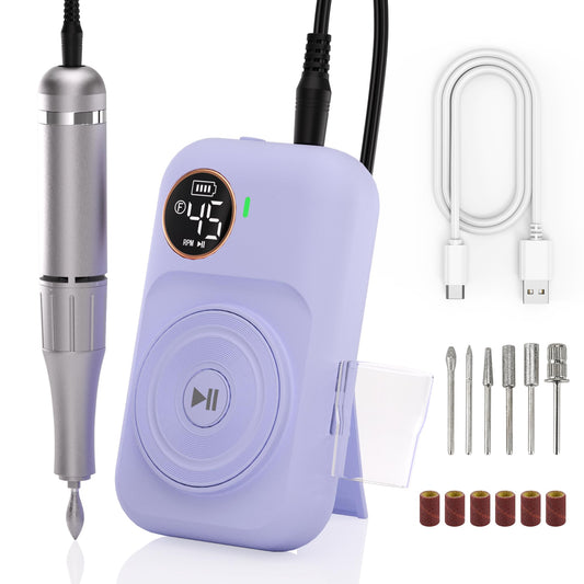 Nailife Electric Nail Drill Kit, Low Noise, Low Heat, Low Vibration, Professional Acrylic Nail Drill Machine with 6 Nail Drill Bits and Sanding Bands, Great for a DIY Home or Salon Mani-Pedis (Purple)