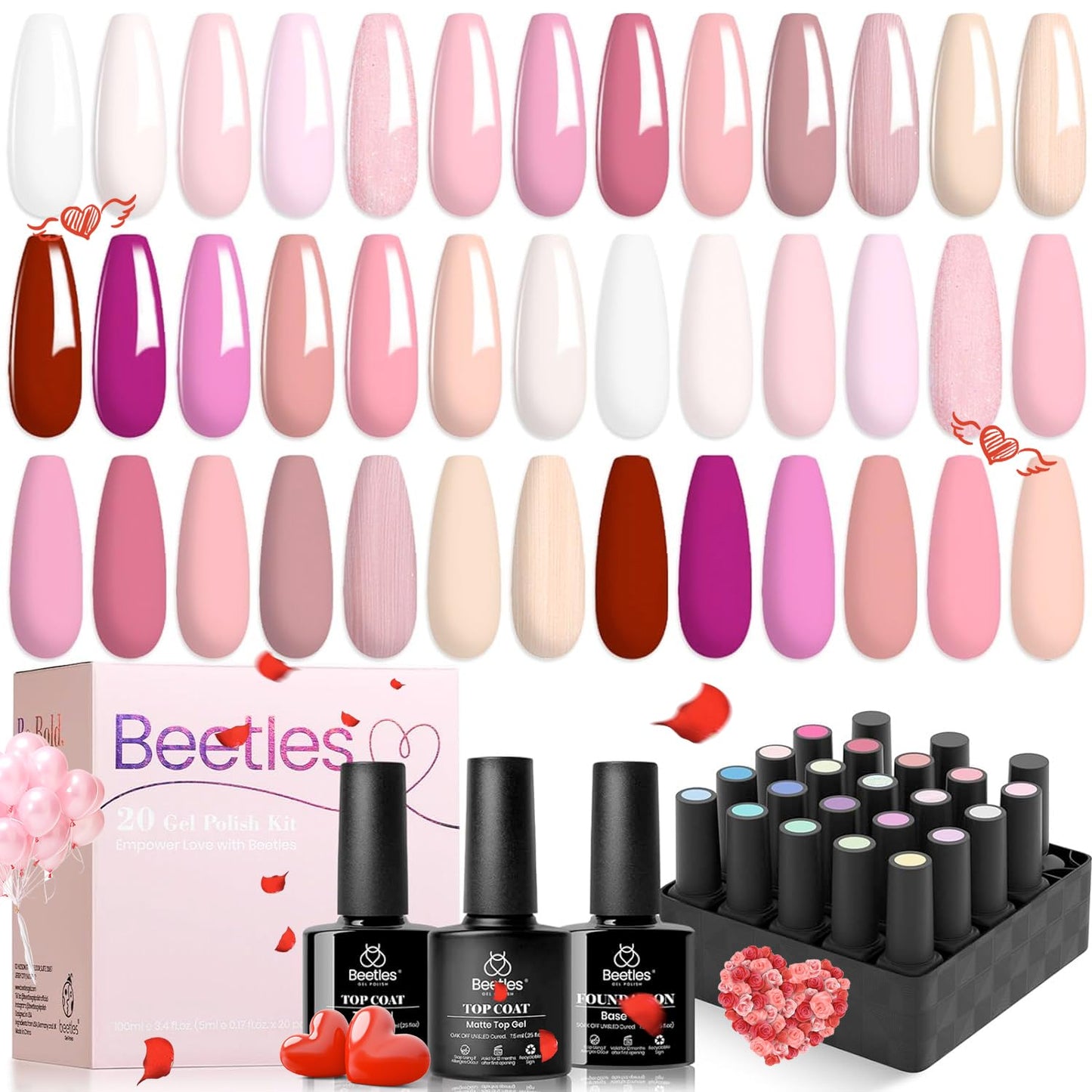 Beetles Gel Nail Polish 23Pcs Nail Set Dare to Bare Collection Nude Pink White Neutral Soak off Uv Led Lamp Needed Manicure with 3Pcs Base Matte and Glossy Top All Seasons for Women
