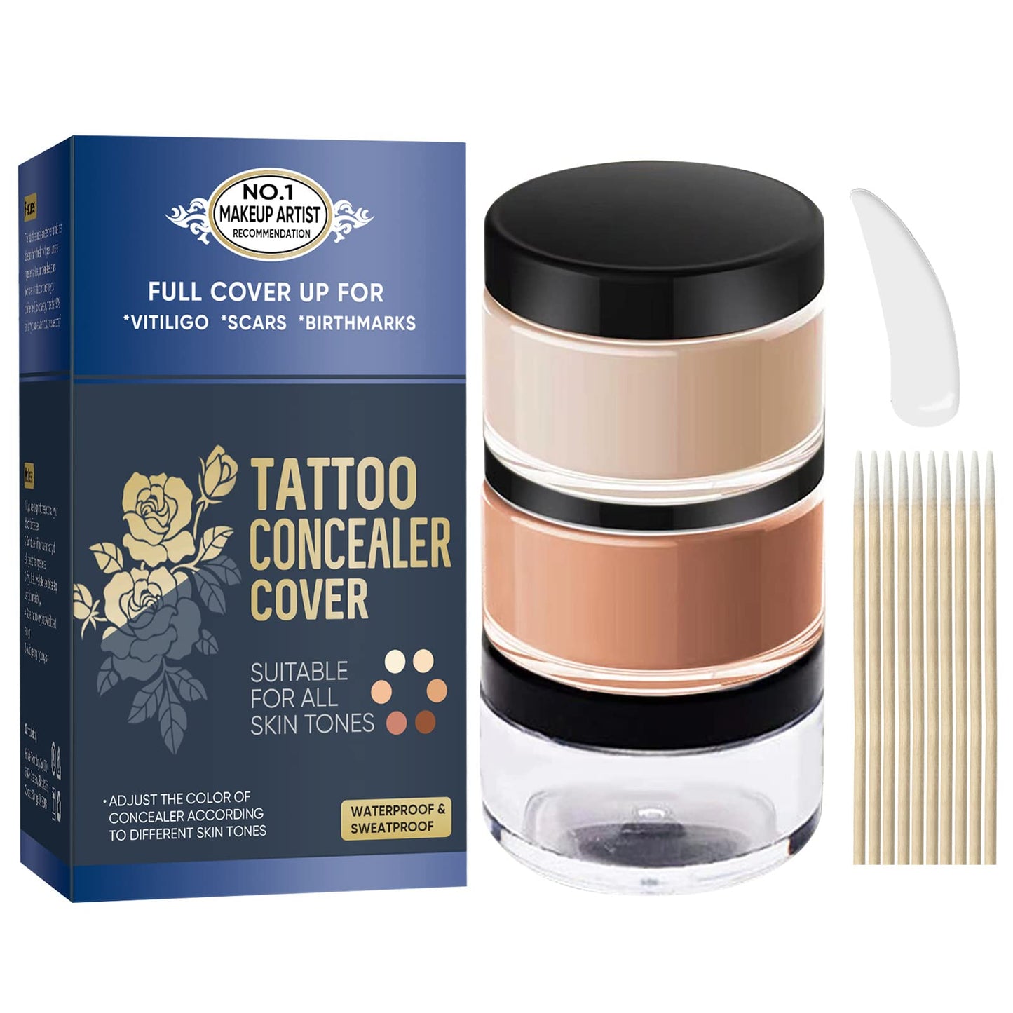 Tattoo Cover up Makeup Waterproof, Professional 2 Colors Concealer Makeup, Covers Tattoos, Scar, Acne, Dark Spots & Birthmarks, Men & Women