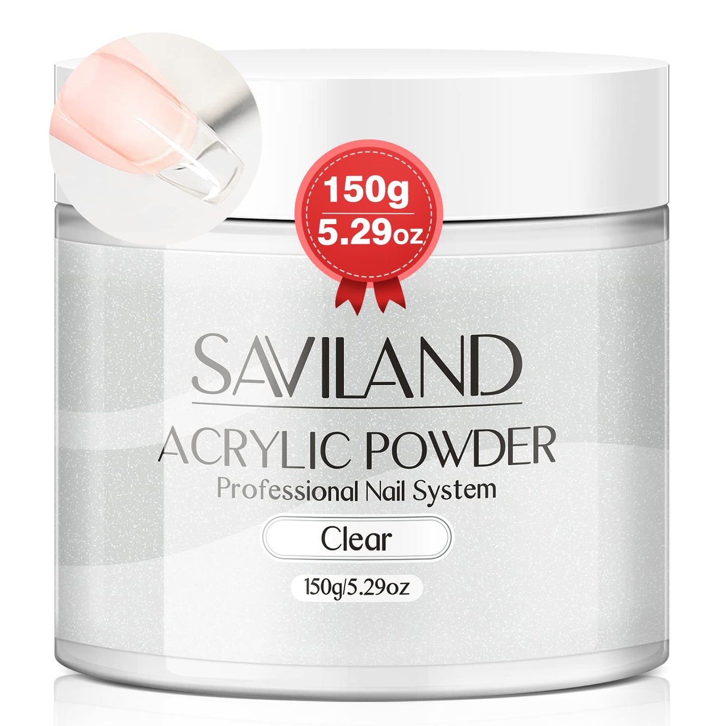 Saviland Clear Acrylic Powder 5.29OZ Large Capacity Acrylic Nail Powder Polymer Beginner Friendly Long Lasting No Need Nail Lamp Professional Acrylic Powder for French Manicure Nail Carving