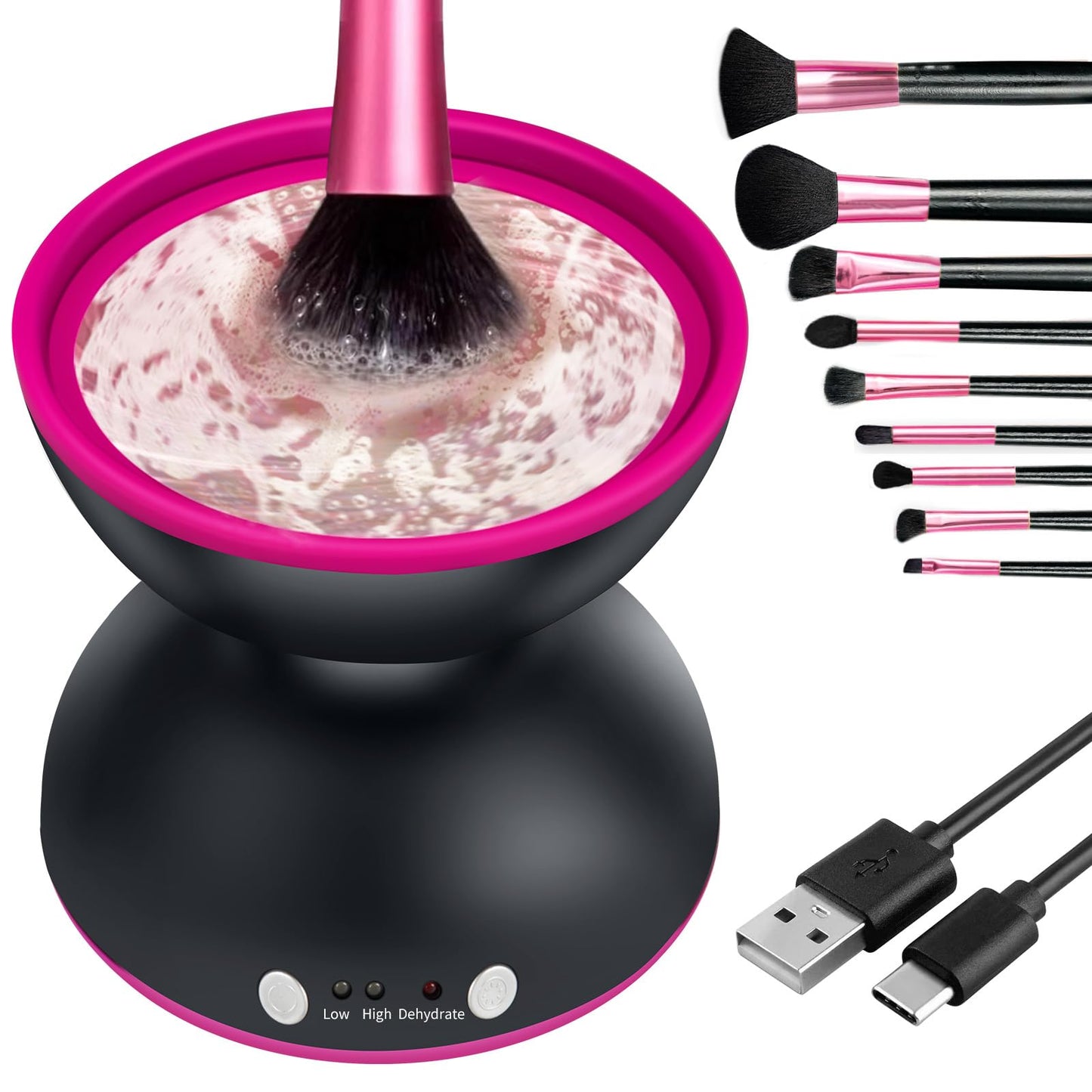 Electric Makeup Brush Cleaner Machine - 2 Adjustable Clean Speeds & Powerful Dehydration Function, 1200mAh Portable Cosmetic Brushes Cleaner for All Size Beauty Makeup Brush Set