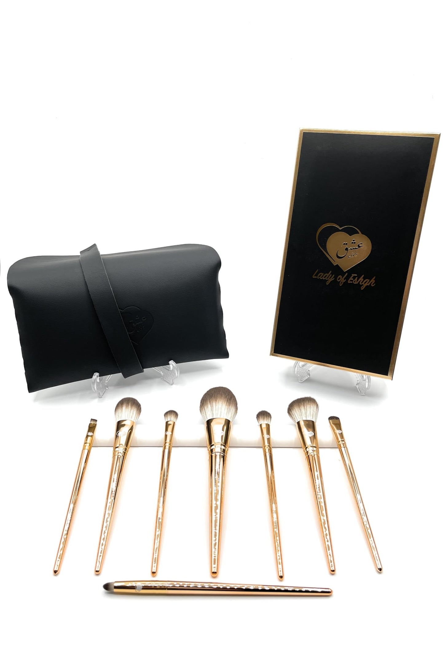 Delbar, The Beloved Collection by Lady of Eshgh 8pc Fine Makeup brush set with with Cruelty Free bristles and beautiful logo embossed travel/storage bag included.