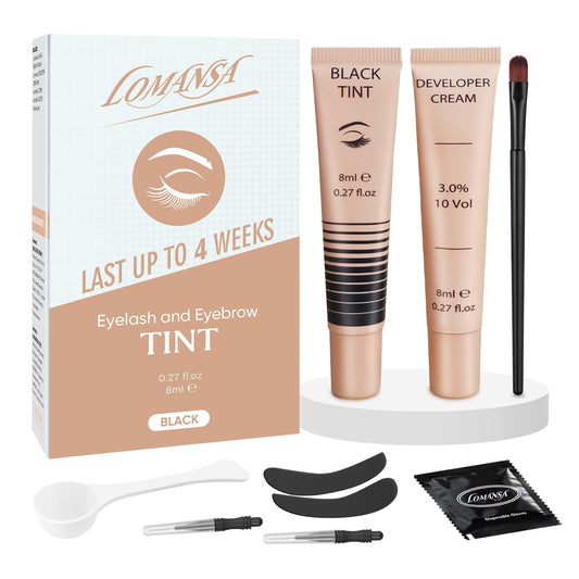 Lash Color Kit, Lomansa Black Color Kit for Eyelash and Brow, Eyelash & Eyebrow Color Set, Lasts Up to 4 Weeks, Easy to Use at Home Salon
