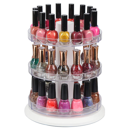 J JACKCUBE DESIGN Acrylic Rotating Nail Polish Display Stand Spinning Rack Holds 69-117 Bottles, 3 Tier Storage Holder Organizer for Nail Polish, Makeup, Essential Oil and more - MK548B