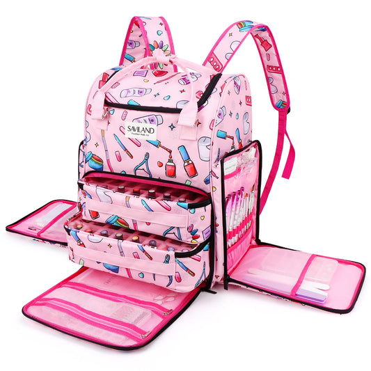 SAVILAND Nail Polish Organizer Bag - Holds 80 Bottles and Nail Lamp, Portable Nail Kit Organizer and Storage Bag Nail Polish Carrying Case with 2 Removable Pouches & Manicure Tools Storage Sections