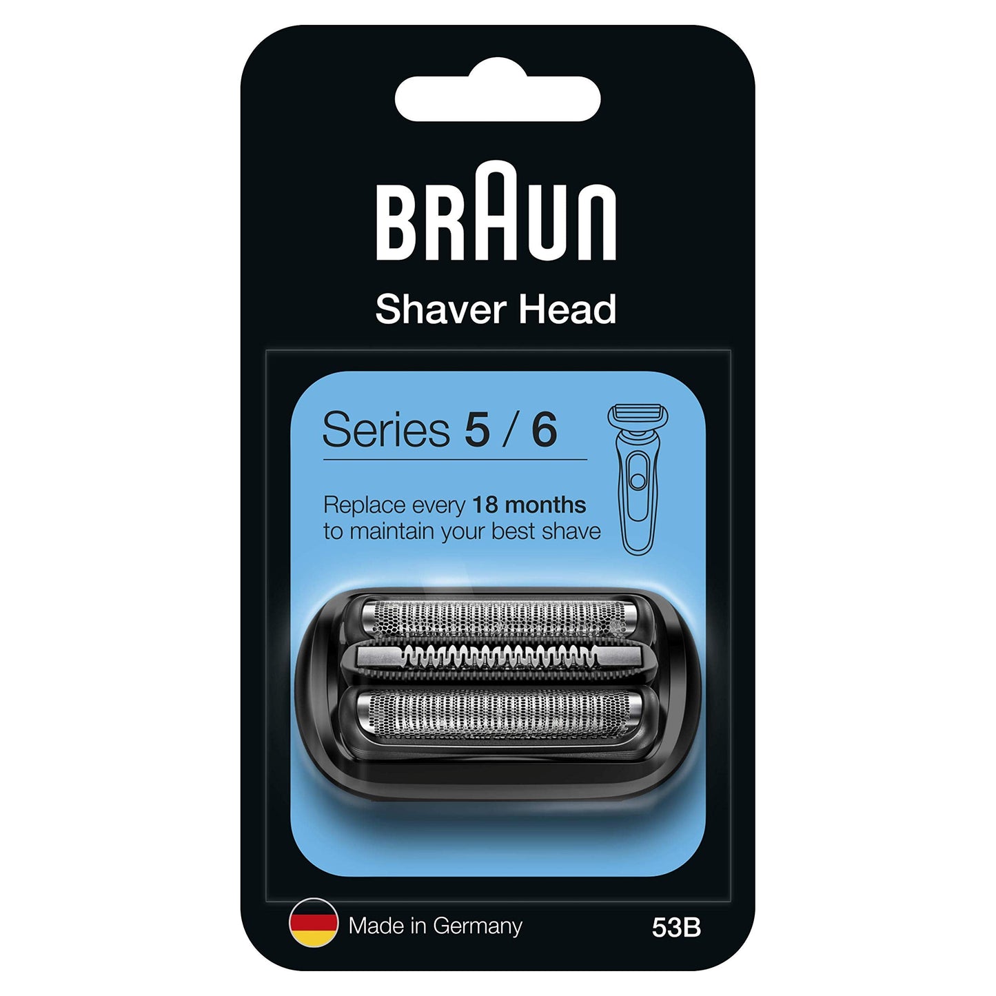 Braun Series 5 Electric Shaver Replacement Head, Easily Attach Compatible Head for New Generation Series 5/6 Shavers, 53B, Black
