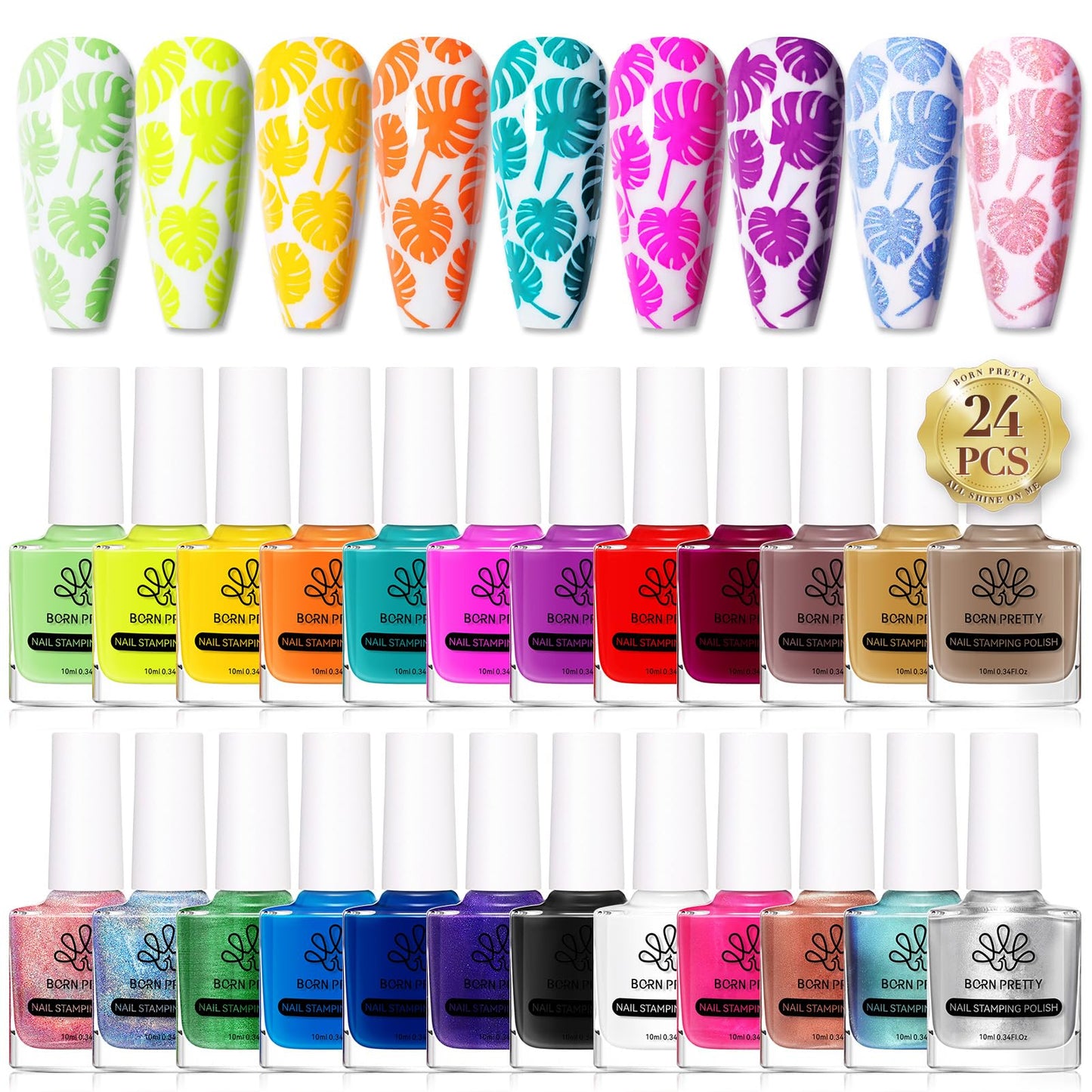 Born Pretty Nail Art Stamping Polish Holographic Chameleon Effect Fingernail Stamp Polish Set Manicure Print Nail Polish for Stamping Plates 24 Colors Bulk Nail Polish Set Gift Collection