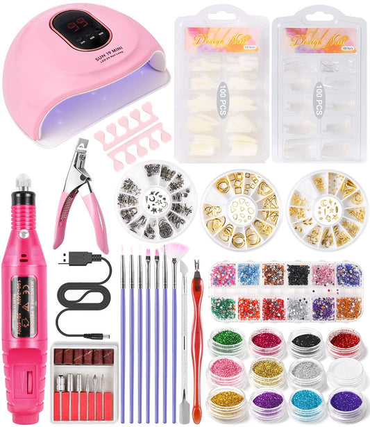 DouborQ Nail Kit with Electric Nail Drill UV LED Nail Lamp,72W U V Nail Dryer Light Manicure Pen Polishing Tools, False Nail Tips Starter Set Acrylic Nail Art Supplies for Beginner with Everything