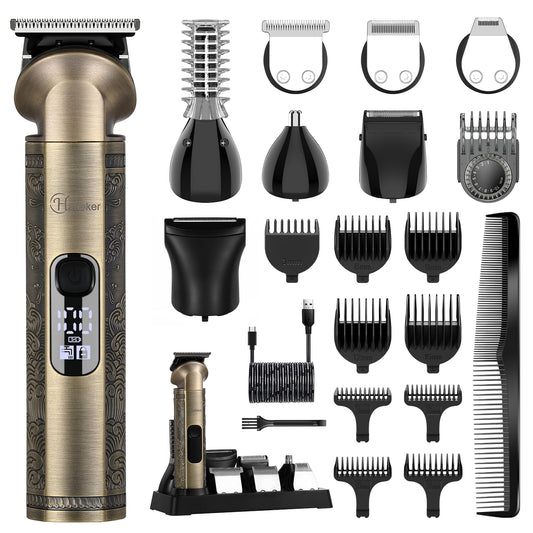 Hatteker Beard Trimmer Kit Professional Hair Clipper Zero Gapped T-Blade Trimmer Electric Razor Shaver for Nose Ear Body Face Mustache Trimmer for Men Cordless Grooming Kit 8 in 1