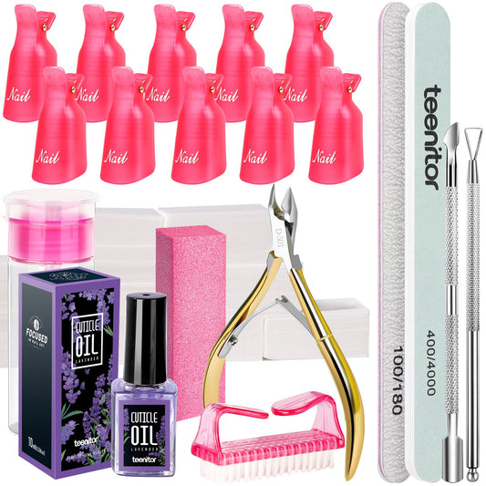 Gel Polish Remover Kit, Nail Clips, Cuticle Nipper Cuticle Pusher, Nair Care Cuticle Oil, Teenitor Nail Gel Polish Dipping Powder Remover Tools Kit