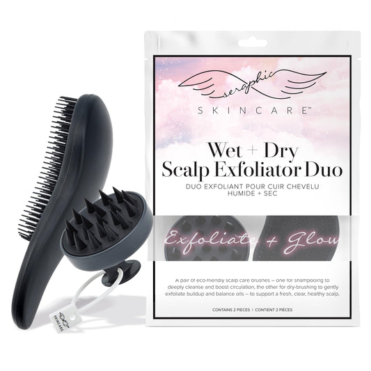SERAPHIC SKINCARE 2-in-1 Scalp Exfoliator Duo with Wet Hair Brush and Dry Hair Scalp Brush – Soft Silicone Scalp Massager for Deep Cleansing and Dandruff Removal for All Hair Types