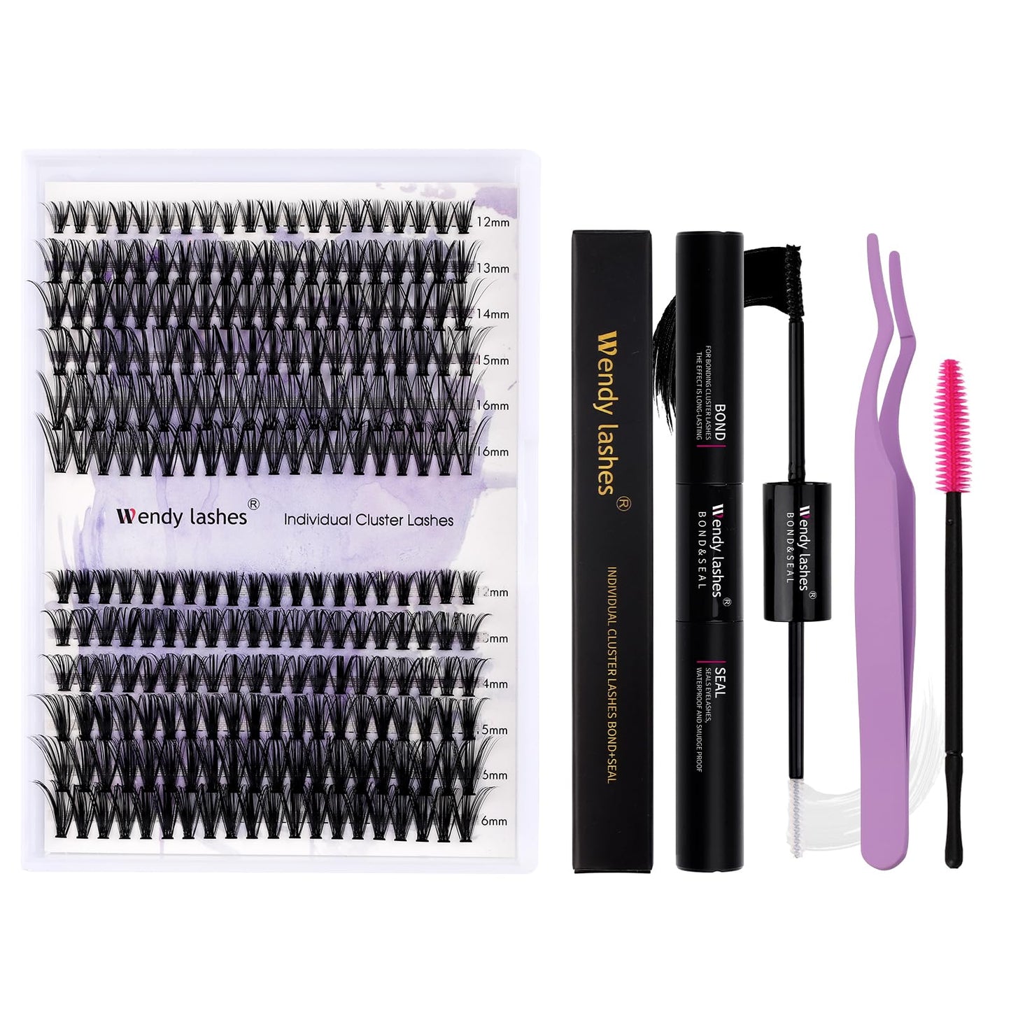 DIY Eyelash Extension Kit - 240 Mixed Curl Lash Clusters, Bands, Seal and Applicator for Individual Lash Extensions (30-40mm Kit)