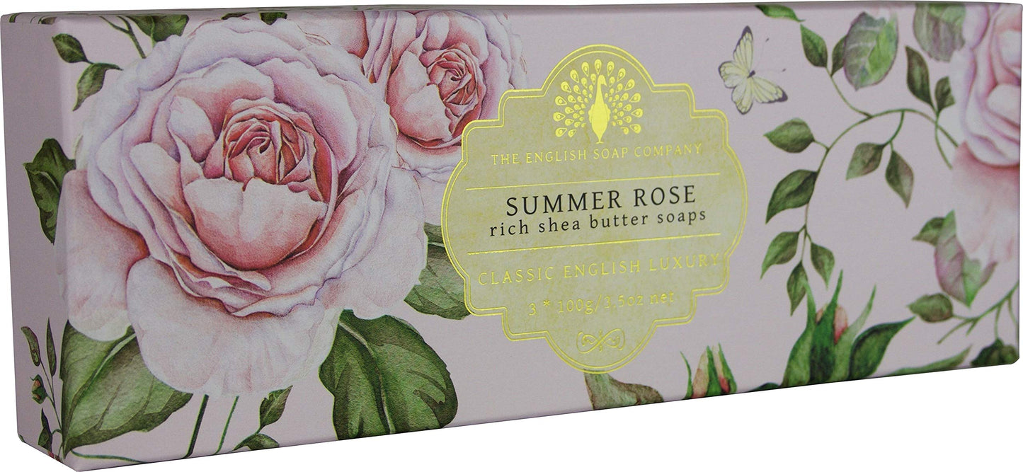 The English Soap Company, Gift Boxed Hand Soaps, Summer Rose, 3 x 100g