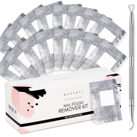 Makartt Nail Polish Nail Gel Remover Soak Off Gel Nail Polish Remover Foil Wraps 200pcs with Larger Cotton Pad 1 pcs Cuticle Pusher Valentine's Day Gift, R-01