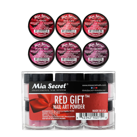 Mia Secret Red Gift Nail Art Powder - 6 Piece Collection - 1/4 Ounce Each
