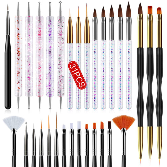 Saviland 31PCS Nail Art Brushes Set - Nail Brushes for Nail Art U V Gel Nail Brushes, Acrylic Nail Brushes, Liner Brushes, Dotting Tools Set, Nail Design Kit for Nail Salon Home Use