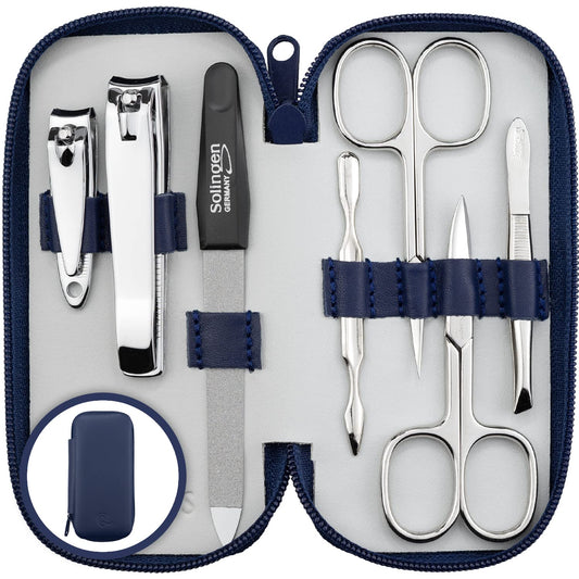 marQus Manicure Set Solingen Made in Germany - 7 piece stainless steel exclusive finger & toe nail clippers set in real leather case, made in Solingen Germany* (except for clippers)