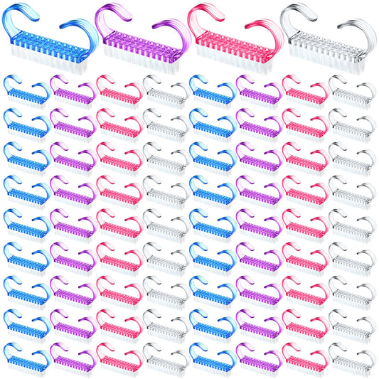 Tanlade 300 Pcs Plastic Handle Grip Nail Brush Small Fingernail Brush Scrub Nail Cleaning Brush Nail Brushes Cleaner Easy to Use Nail Scrubber Bulk for Men Women Hand Feet Toes Nail Pedicure, 4 Colors