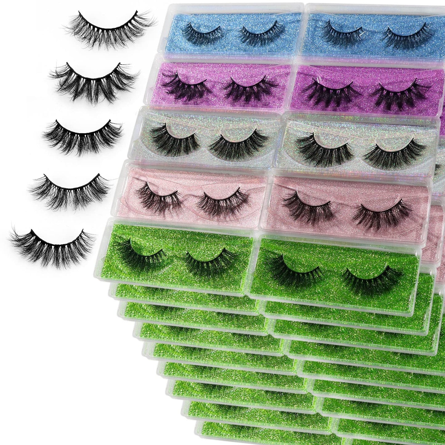 Fluffy Eyelashes Wholesale Bulk - 10/30/50/100 Pack Volume Wispy Lashes Reusable Natural Look False Strip Mink Lashes Eye Makeup (5 styles-100 pairs)