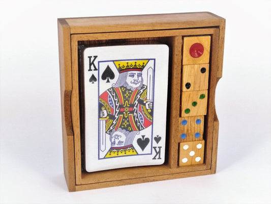 Wooden Playing Card and Dice Game Set