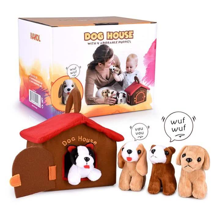 Hakol Dog House Educational Toy With 4 Squishy and Barking Puppies Playset