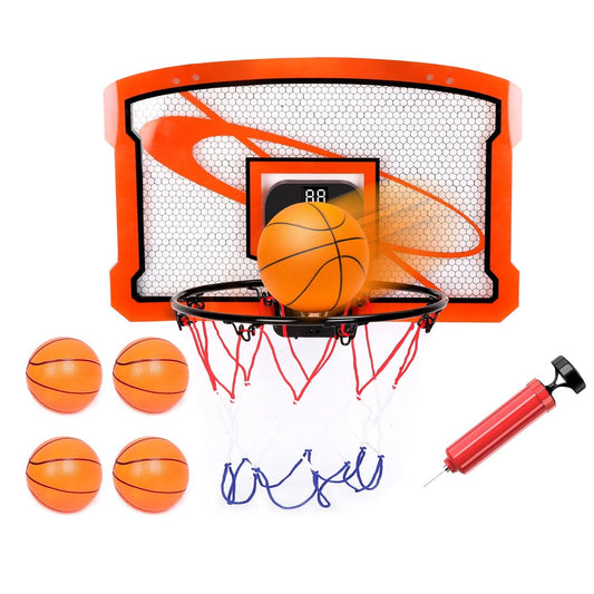 Indoor Mini Basketball Hoop Set with 4 Inflatable Balls Electric Audio Scorer
