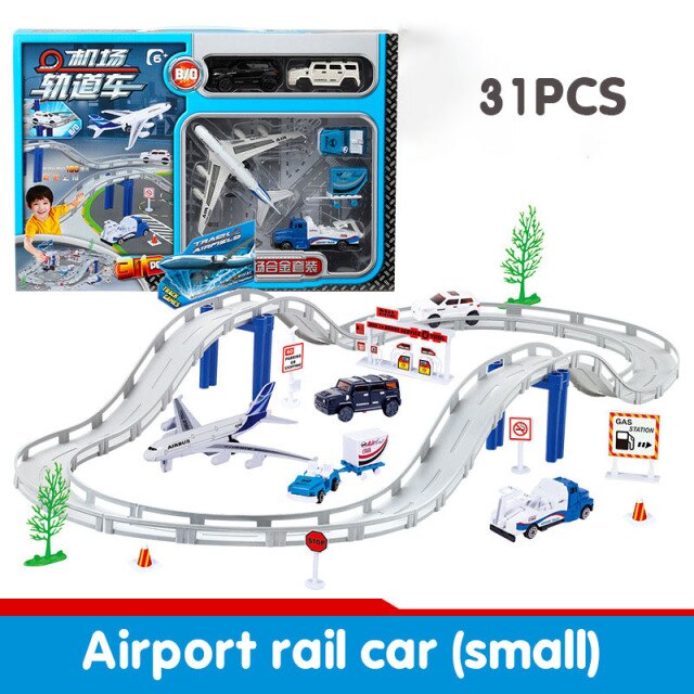 Diy Alloy Electric City Plane, Rc Police, Engineering Car, Rail Car Toy Set Educational Boy Slotcar Track Car Birthday